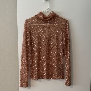 Pilcro Sequin Mesh Long Sleeve Top